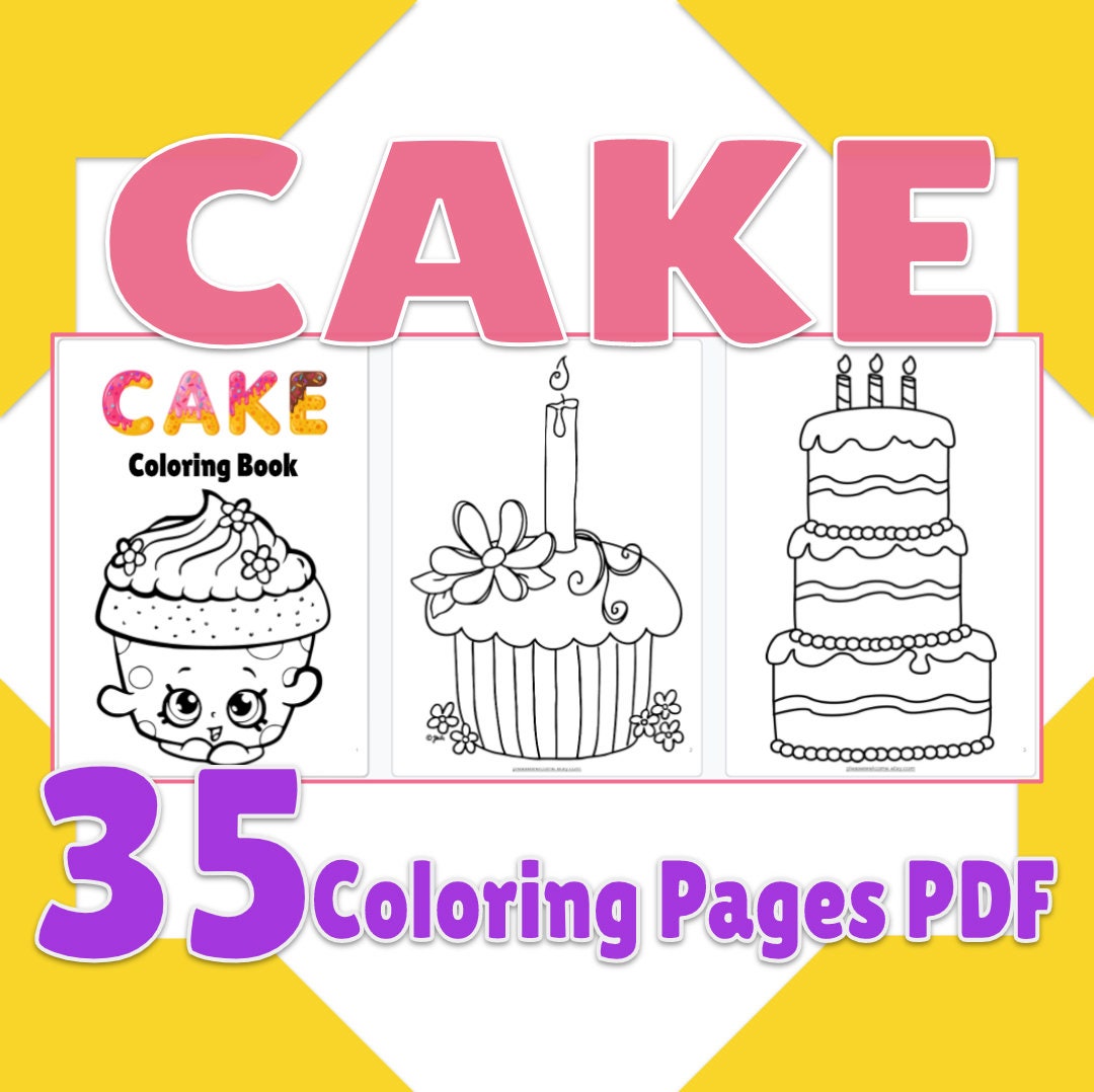 cake coloring pages printable cute cake coloring book 35 page etsy