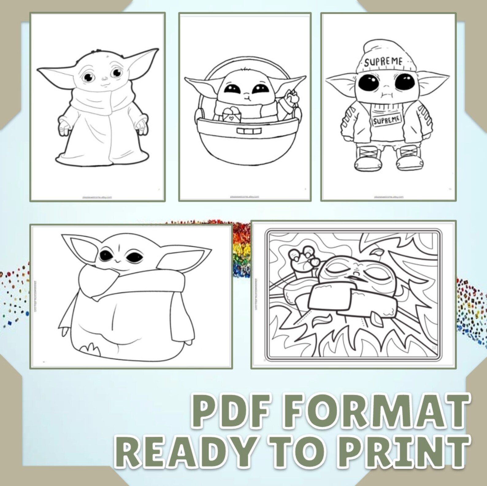 Download Baby Yoda Coloring Pages Printable Yoda Coloring Book 35 Page | Etsy