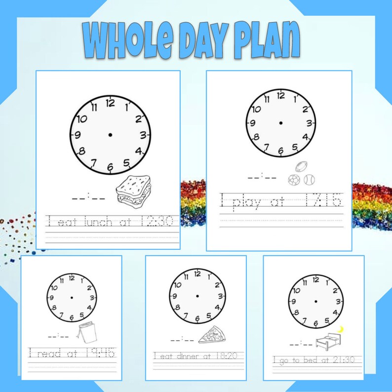Telling Time Clock Learning Coloring Pages Clock Practise Etsy