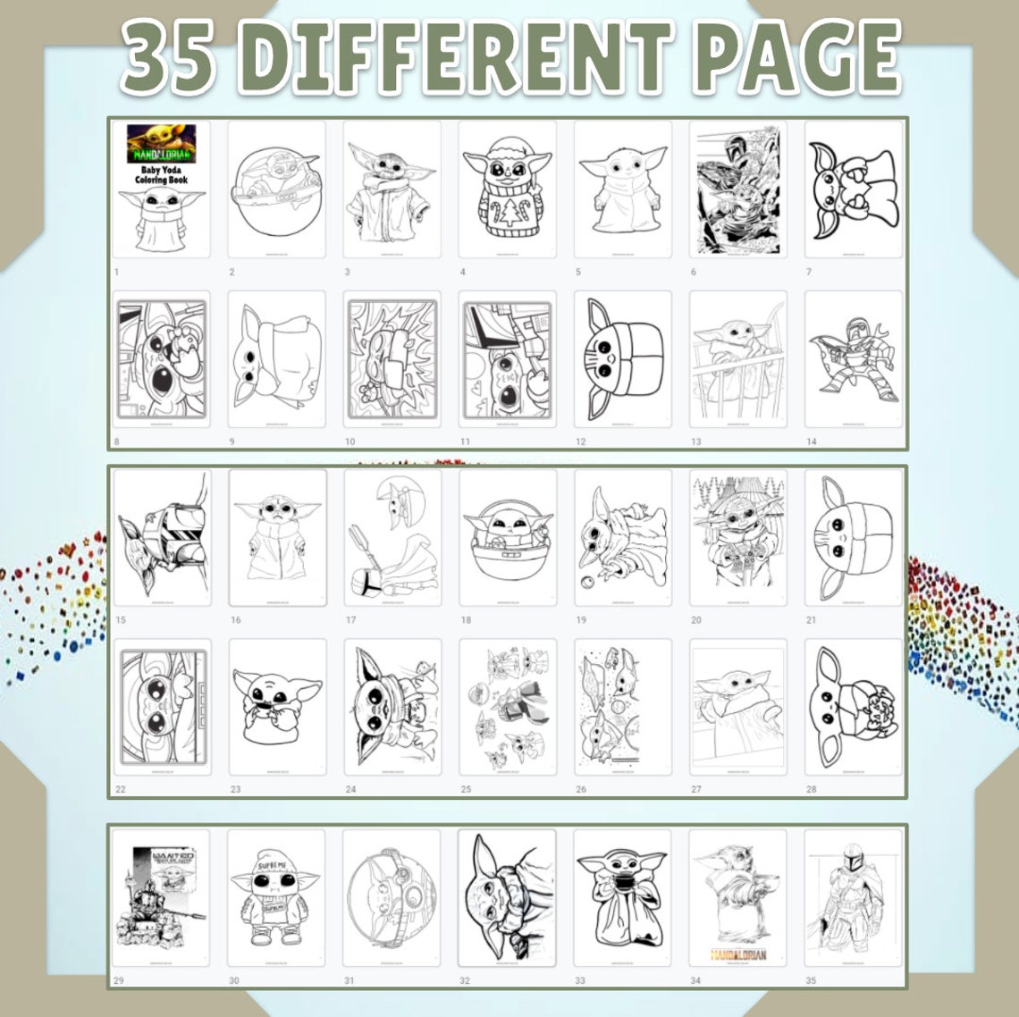 Download Baby Yoda Coloring Pages Printable Yoda Coloring Book 35 Page | Etsy