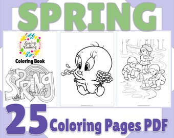Spring Coloring Book PDF, Printable Kdp 25 Spring Coloring Pages, Birthday Activity, Party Favor, Digital Coloring Sheets, Best Gift for Kid