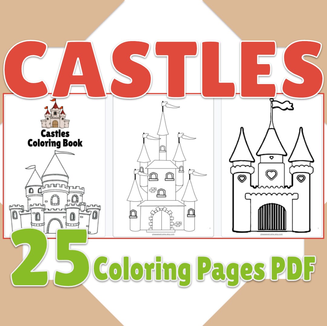 Castle Coloring Pages Printable Castle Coloring Book 25 Page | Etsy