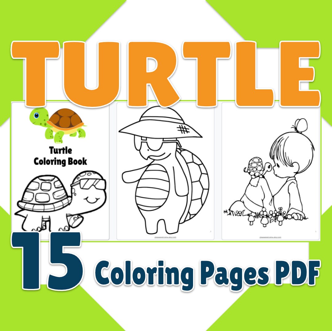 Turtle Coloring Pages Printable Turtle Coloring Book 15 Page | Etsy