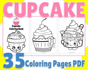 Cute Cupcake Coloring Pages, Printable Cupcake Coloring Book 35 Page PDF, Birthday Activity, Party Favor, Digital Coloring Sheets for Kids