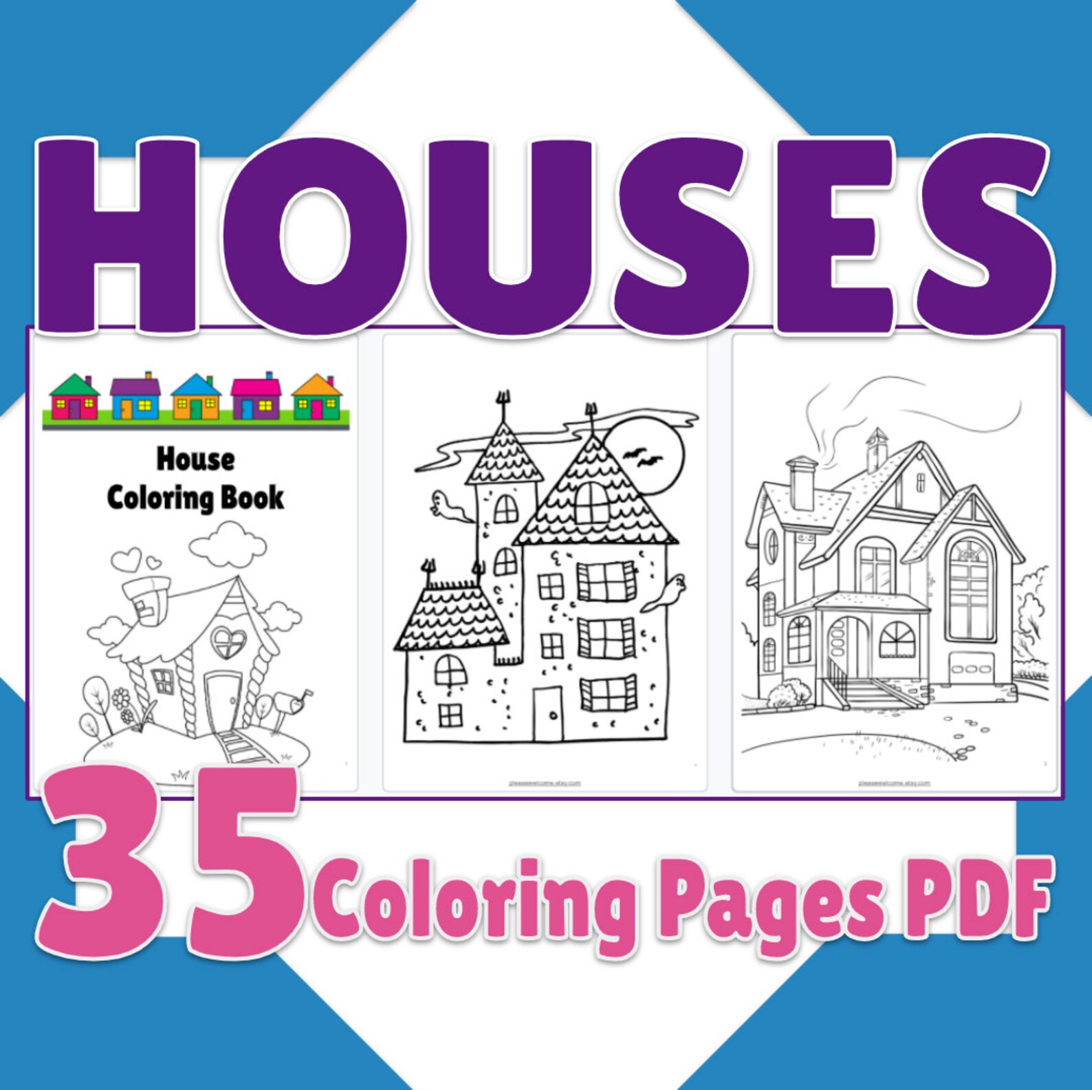 Cute House Coloring Pages, Printable House Coloring Book 35 Page PDF ...