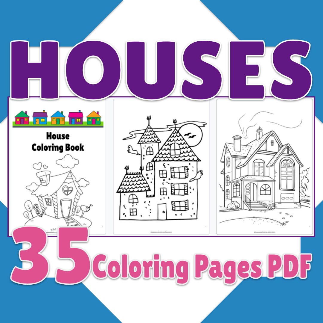 Cute House Coloring Pages, Printable House Coloring Book 35 Page PDF ...