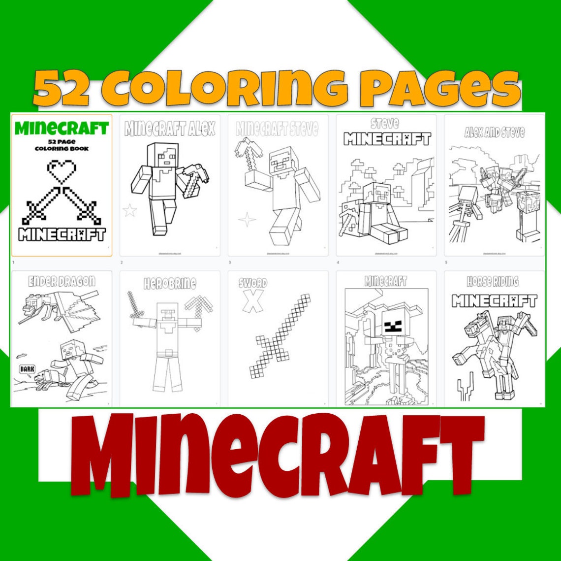 52 Minecraft Coloring Pages Printable Birthday Coloring | Etsy