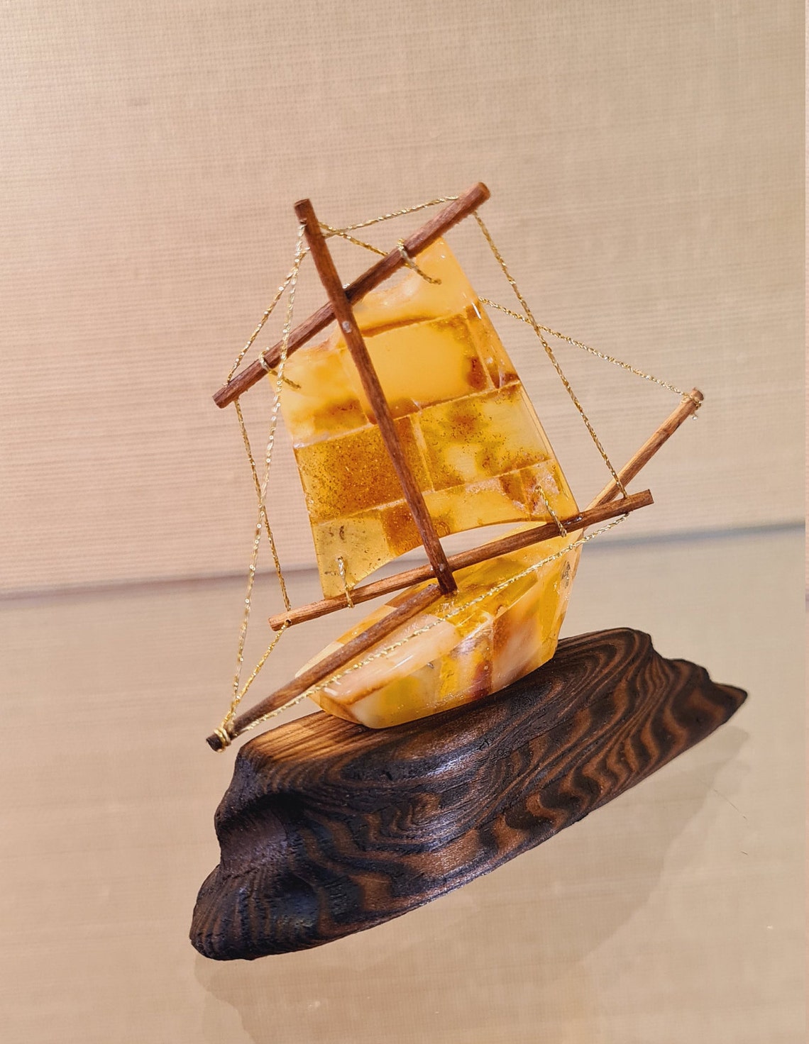 Ship Made of Baltic Amber on a Wooden Stand Amber Souvenir Etsy UK