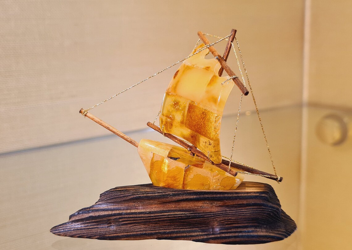 Ship Made of Baltic Amber on a Wooden Stand Amber Souvenir Etsy UK
