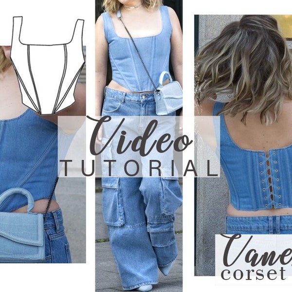 Denim corset top video tutorial (step-by-step video tutorial)
