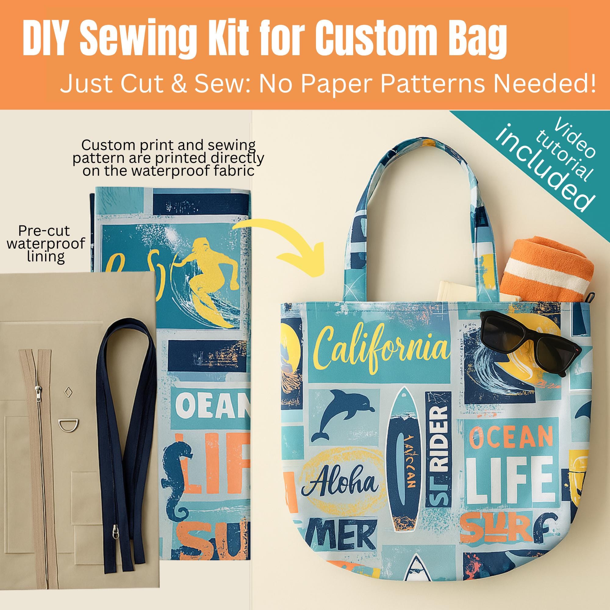 DIY Sewing Kit for Custom Beach Bag, Shopper Bag, or Gym Bag With