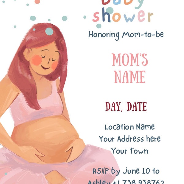 Baby Shower Invitation Personalized, Customized Gender Neutral Mom-to-be Invite Design, Canva Template Family Gatherings Event, Cute Picture