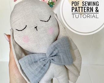 Bunny tutorial, Instant Download Sewing Pattern, DIY, Animal Rag Doll, Soft Toy, Stuffed Toy, stuffed bunny pdf pattern, easy pattern
