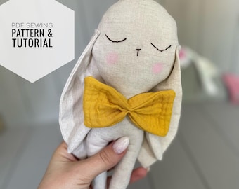 Cute stuffed bunny pdf pattern and tutorial, rabbit pattern, eco toy, stuffed animal pattern, rag doll pdf, easy pattern