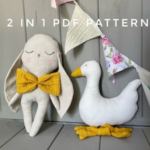 2 in 1 Bunny and Duck  tutorial,  Instant Download Sewing Pattern, DIY, Animal Rag Doll, Soft Toy, stuffed bunny pdf pattern, easy pattern
