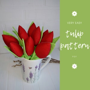 Easter decorations flowers pattern, Textile Tulip PDF, Flowers fabric bouquet, Tutorial of fabric flowers tulips, PDF Sewing Pattern,easy