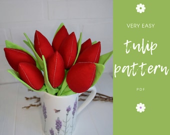 Easter decorations flowers pattern, Textile Tulip PDF, Flowers fabric bouquet, Tutorial of fabric flowers tulips, PDF Sewing Pattern,easy