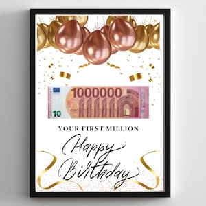Prezent pieniężny „Twój pierwszy milion!”, szablon PDF do wydrukowania, prezent urodzinowy, prezenty dla niej, prezenty dla siostry, prezent pieniężny DIY, prezenty dla chłopaka