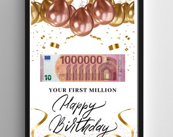 Geldcadeau "Je eerste miljoen!", PDF-sjabloon afdrukbaar, verjaardagscadeau, cadeaus voor haar, cadeaus voor zus, geld aanwezig DIY, geschenken vriendje