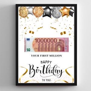 Money Gift Your First Million, PDF Template Printable, Birthday Gift, Gifts for Her, Gifts for Sister, Money Present DIY, Gifts Boyfriend image 1