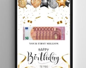 Money Gift "Your First Million!", PDF Template Printable, Birthday Gift, Gifts for Her, Gifts for Sister, Money Present DIY, Gifts Boyfriend