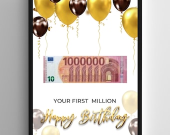 Geld verjaardagscadeau, uw eerste miljoen, afdrukbaar geldcadeau, digitaal geldcadeau, ingelijst aangepast geldcadeau, gepersonaliseerde geldafdruk. Pdf