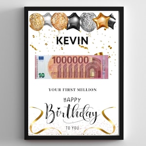 Geldgeschenk ""Ihre erste Million!"", Personalisierte PDF Vorlage zum ausdrucken, Geburtstagsgeschenk personalisierbar, Geburtstagsgeschenk DYI, kreatives Geldgeschenk