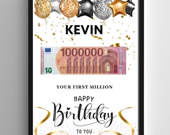 Money Gift "Your First Million!", Personalized PDF Template Printable, Birthday Gift Personalizable,Birthday Gift DYI,Creative money Present