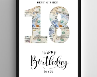 Geldgeschenk DIY "18", PDF Vorlage zum Ausdrucken, Geburtstagsgeschenk, Geschenkidee, zum 18. Geburtstag, Geschenk personalisierbar