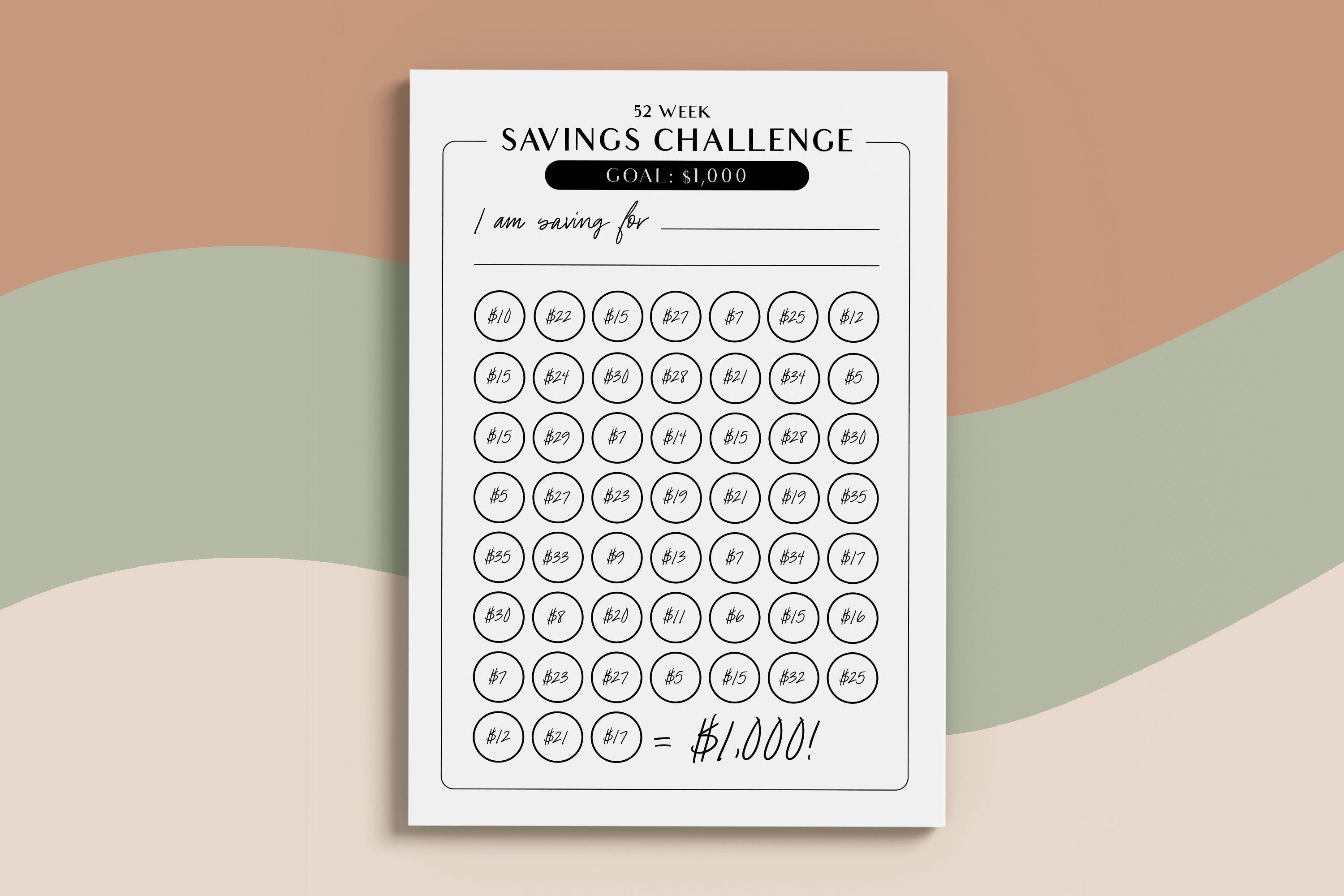 52 Week Savings Planner & Goal Tracker Challenge Printable Black and ...