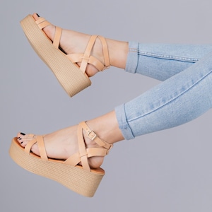 Sandales en cuir à plateforme pour femmes, chaussures à plateformes grecques, sandales à plateforme pour femme, sandales à lanières grecques pour femme, cadeau d'été pour elle