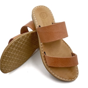 Women&#39;s Flat Greek Summer Leather Sandals, Women&#39;s Genuine Leather Summer Sandals, Greek Summer Leather Flip Flops, Handmade Gift for Her