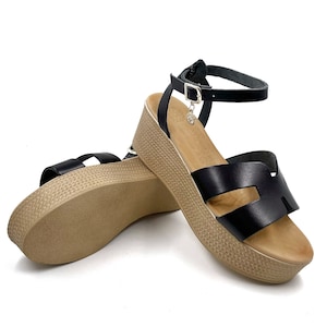 Womens Leather Platform Sandals Black, Summer Platform Sandals for Women, Black Platform Sandals for Women, Sandalmania Platform Sandals