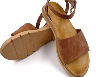Handmade Leather Strappy Sandals, Mocha Mousse, Greek Open Toe