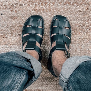 Black Gladiator Sandals for Men, Leather Fishermen Sandals, Mens Greek Sandals Black, Mens Gladiator and Strappy Leather Sandals Black