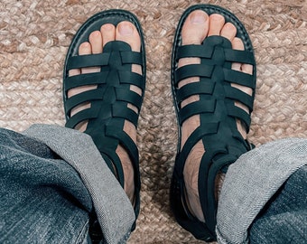 Black Gladiator Sandals for Men, Sandals for Men from Genuine Leather Black, Gladiator Sandals from Greece, Ancient Greek Gladiator Sandals