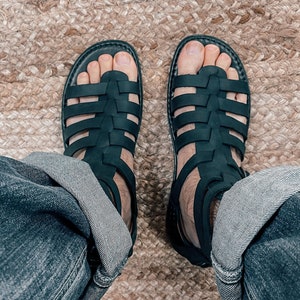 Mens Gladiator Leather Sandals Black