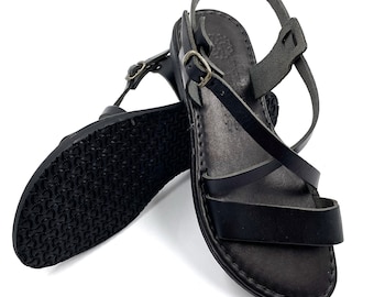 Womens Leather Strappy Sandals, Black Sandals for Women, Greek Summer Sandals, Handmade Sandals with Strap, Sandalmania Black Leather Shoes