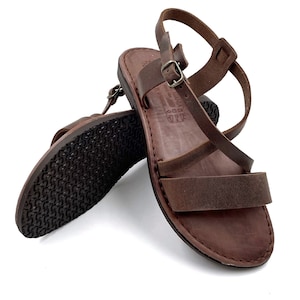 Sandali con cinturino in pelle per donna, sandali alti alla caviglia fatti a mano, calzature estive in vera pelle, sandali in pelle marrone regalo di compleanno per lei