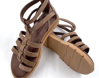 Handmade Brown Leather Gladiator Sandals, Greece Sandals