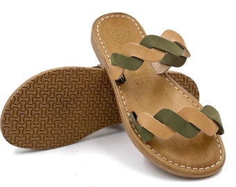Handmade Greek Leather Sandals, Braided Summer Flats