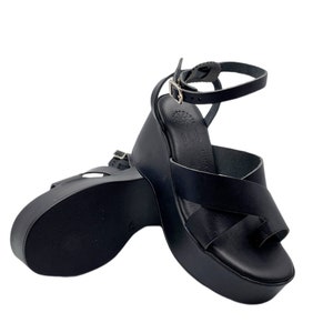 Womens Leather Platform Sandals Black, Platform Sandals Gift For Her, Greek Summer Platform Sandals, Womens Platforms Summer Gift for Her