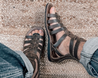 Sandalias de cuero gladiador para hombre, sandalias de gladiador griego de cuero genuino, sandalias de cuero marrón para hombre, sandalias griegas antiguas para hombre