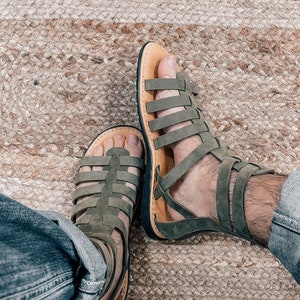khaki gladiator leather sandals