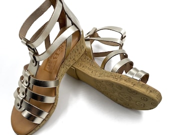 Silver Leather Gladiator Sandals, Handmade Greek Summer Shoes