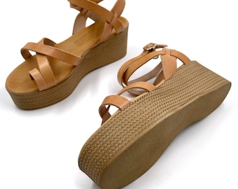 Women Platform Leather Sandals, Greek Platforms Shoes, Platform Sandals for Women, Greek Strappy Sandals for Women, Summer Gift for Her