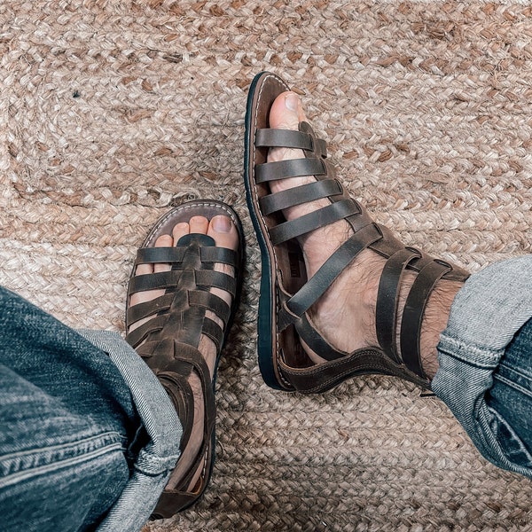 Gladiator Leather Sandals for Men, Greek Gladiator Sandals from Genuine Leather, Mens Brown Leather Sandals, Ancient Greek Sandals for Men