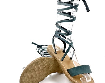 Greek Leather Lace Up Sandals, Handmade Flat Sandals