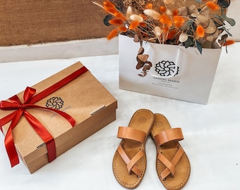 Sandalias gladiadoras de cuero hechas a mano, zapatos de verano a la moda.