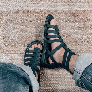 Mens Gladiator Leather Sandals Black